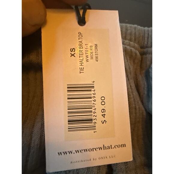 NWT WeWoreWhat Tie Halter Bra Top XS Wide Rib Storm Blue Cropped Crisscross $49 - Picture 5 of 6